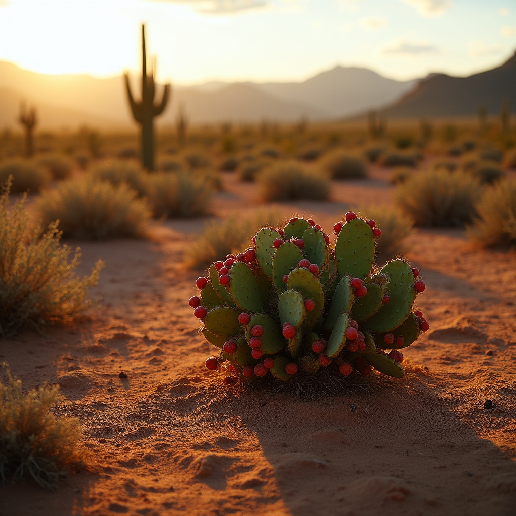 Arid desert landscape in the Southwest with drought-adapted edible plants