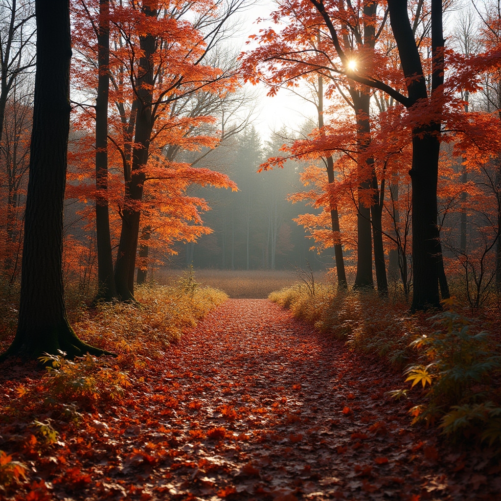 Northeastern forest in autumn with colorful foliage during foraging season
